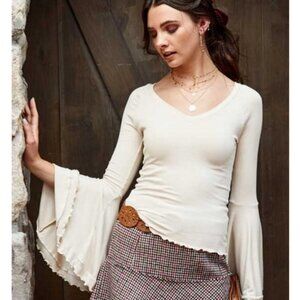 Altar'd State Cream Bell Sleeve V-Neck Long Sleeve Top